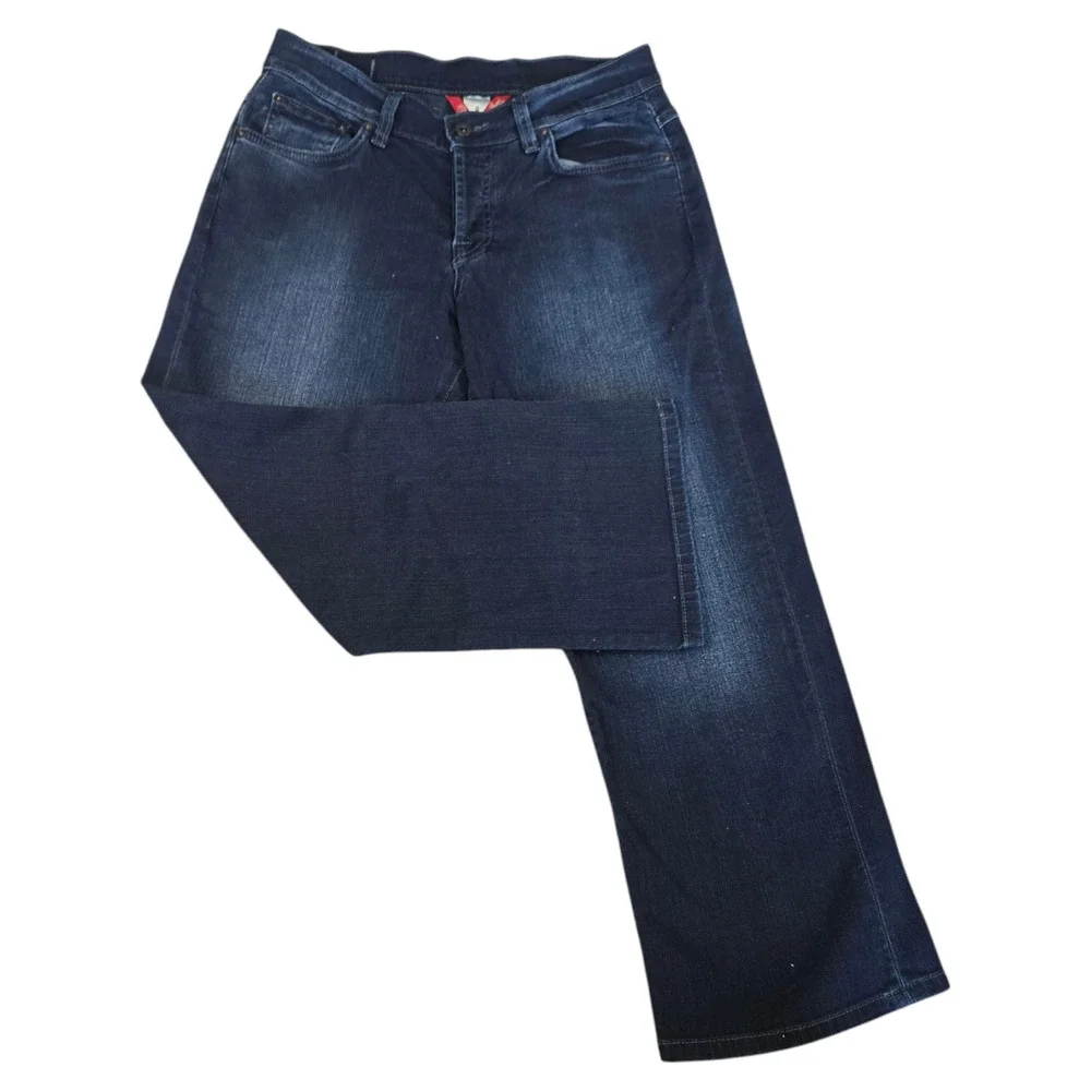Y2K Lucky Brand Dark Wash Easy Rider Crop Mid Rise Wide Leg Jeans Size 6 / 28 - Picture 10 of 10